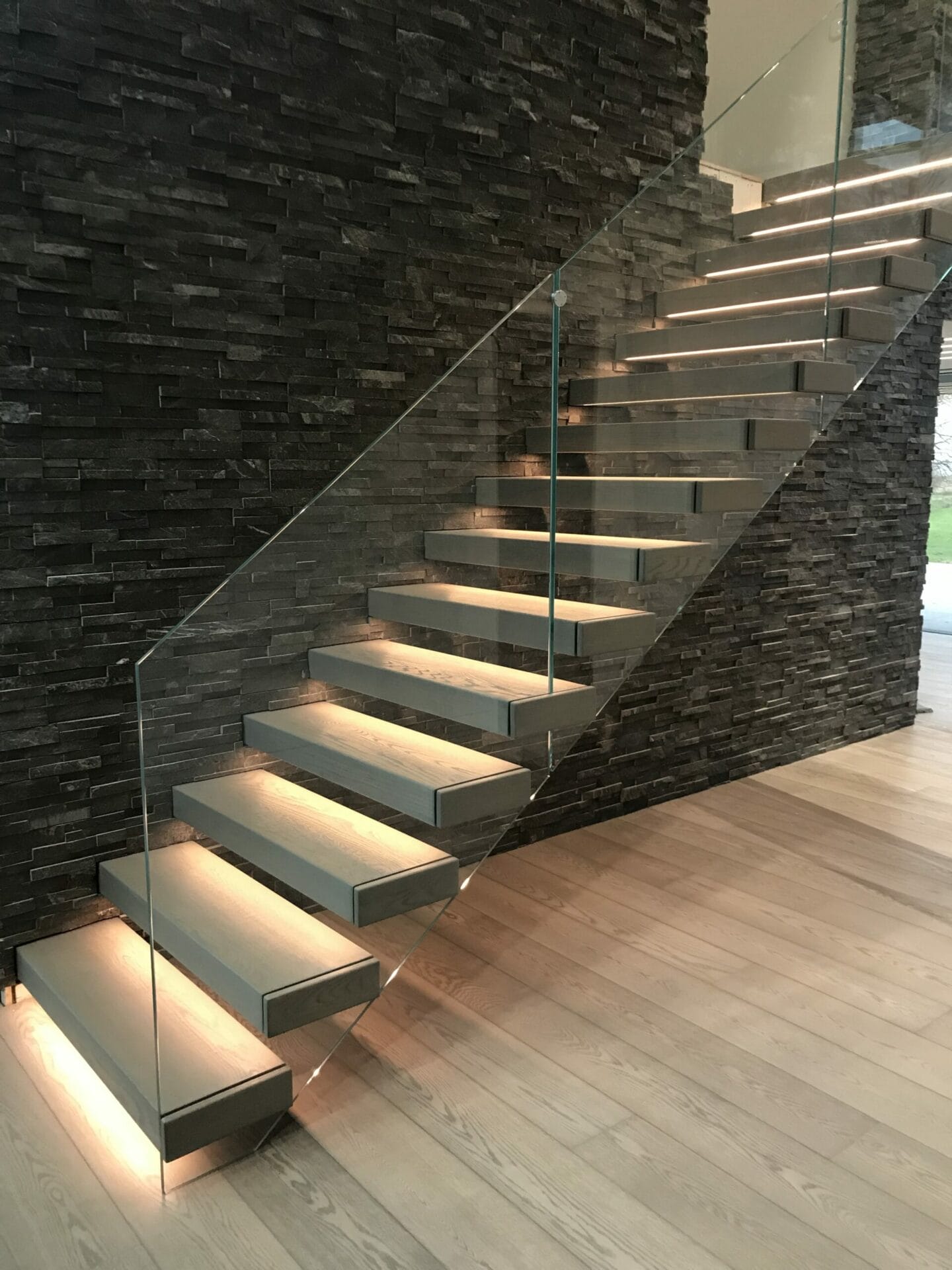 Floating Stair with LED downlights. 3D Design with Paradigm Stairs.