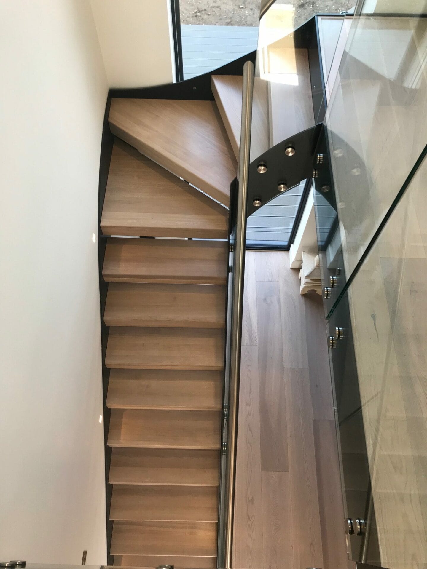 Anthracite Grey Steel Internal Staircase - Glass Balustrade